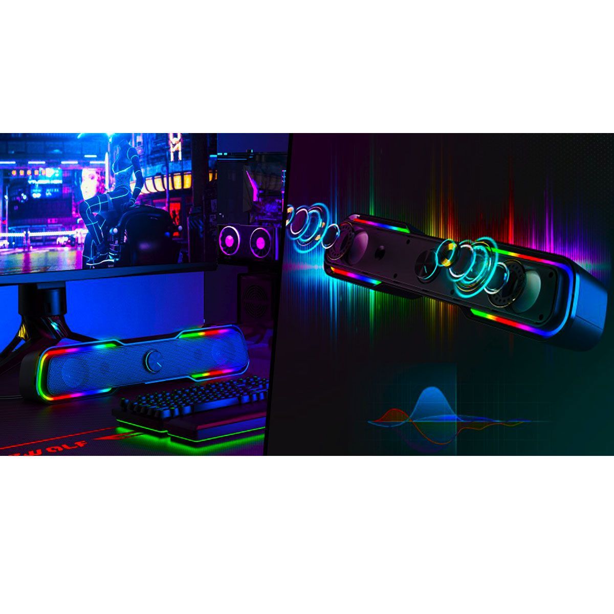 HALION - Parlante en Barra Gamer RGB Subwoofer Bluetooth