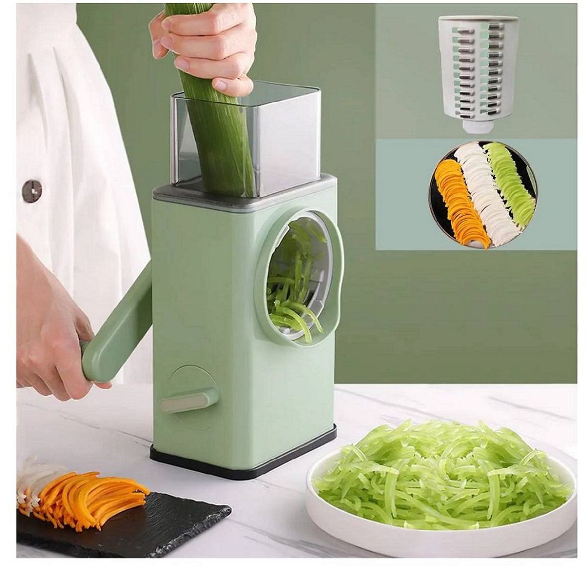 GENERICO - Cortador Rayador Multifuncional de verduras Frutas 3 en 1 Verde