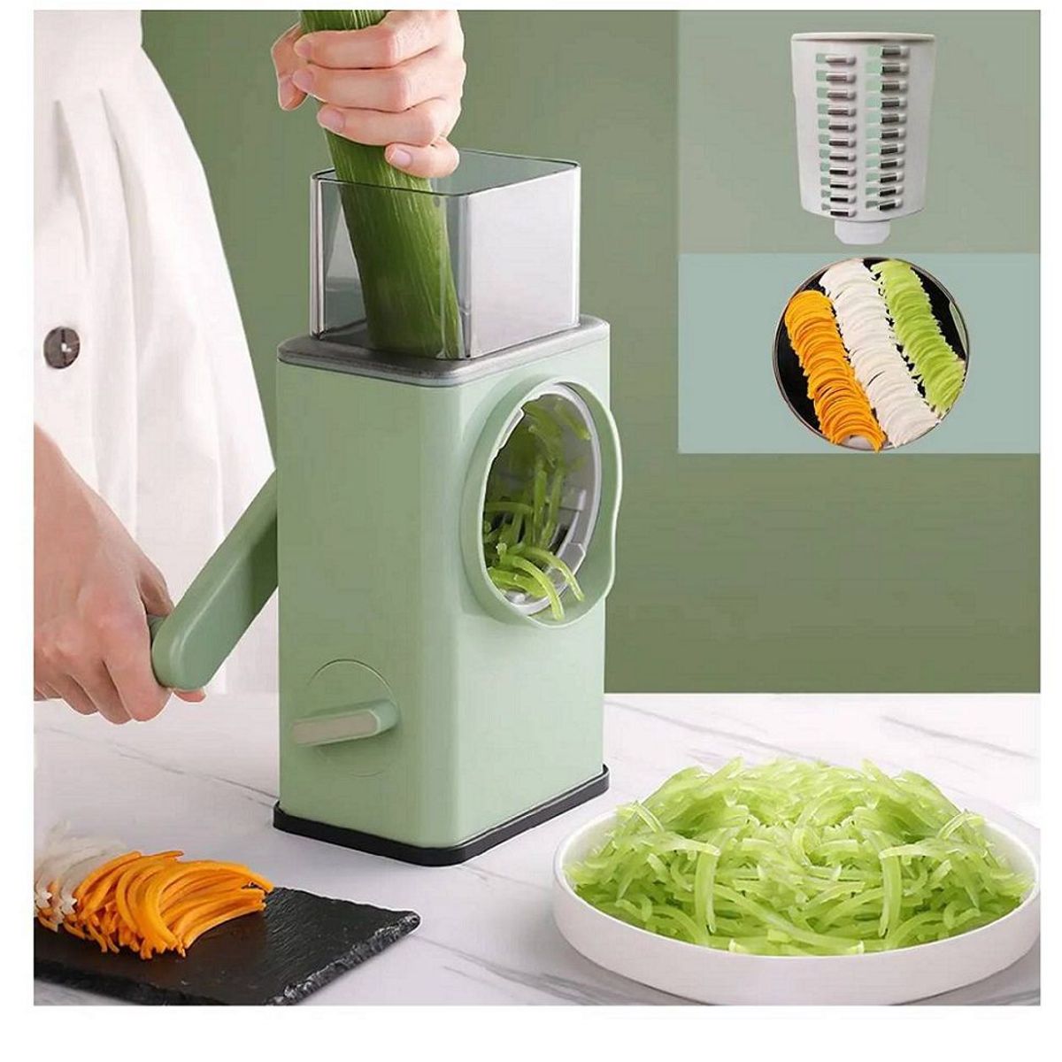 GENERICO - Cortador Rayador Multifuncional de verduras Frutas 3 en 1 Verde