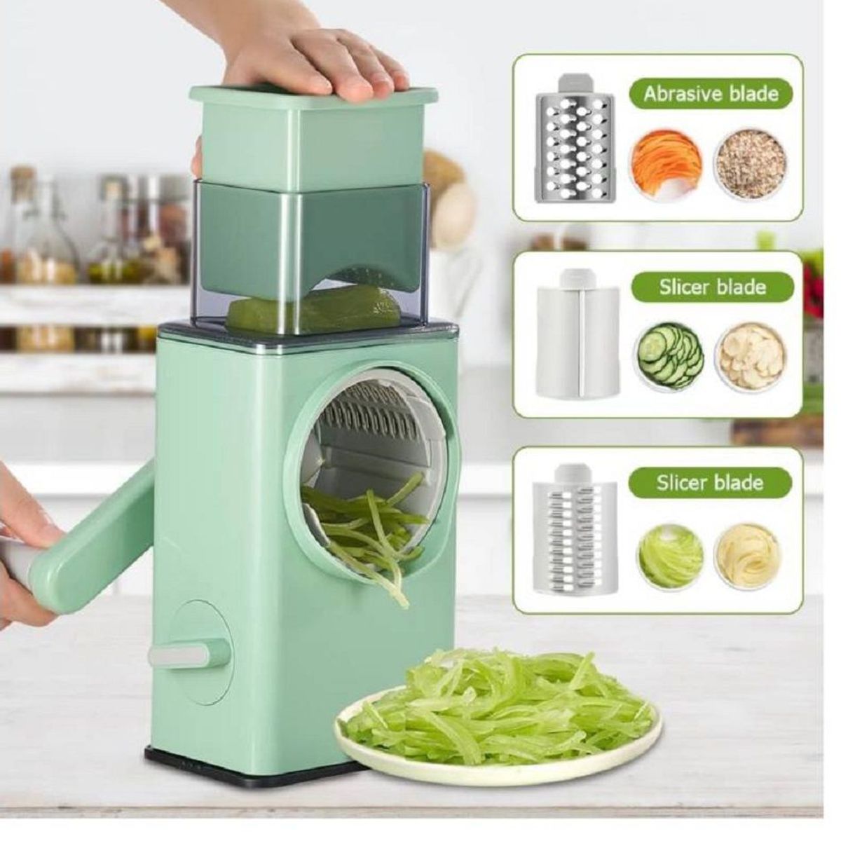 GENERICO - Cortador Rayador Multifuncional de verduras Frutas 3 en 1 Verde