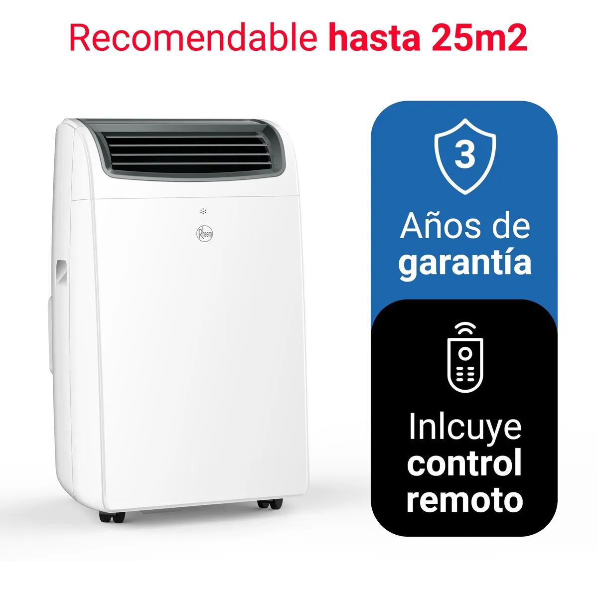 RHEEM - AIRE ACONDICIONADO PORTATIL 12K BTU RHEEM - 3 AÑOS DE GARANTÍA
