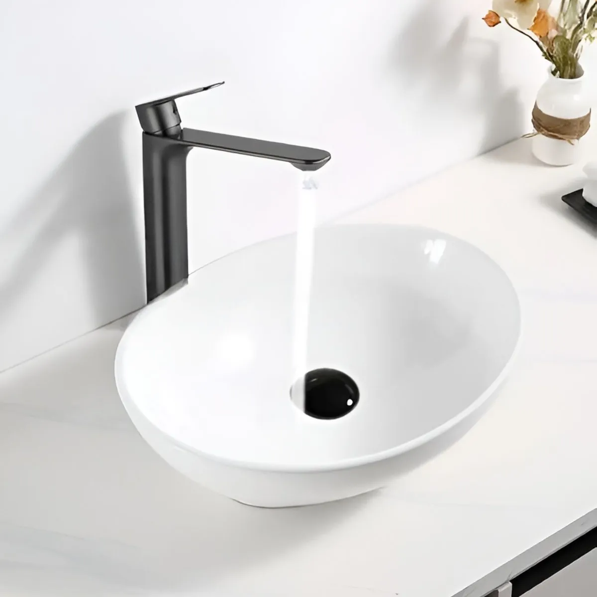 IMPORTADO MC - COMBO DE LAVATORIO OVALADO MAS MONOCOMANDO NEGRO Y DESAGUE