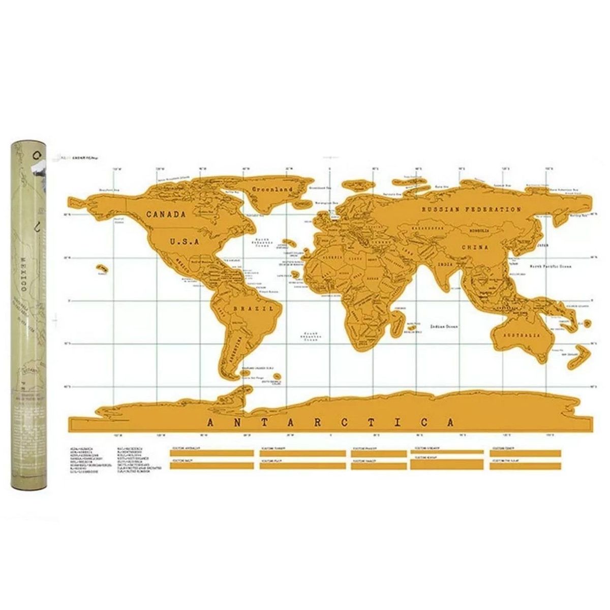 DENISASAA - Poster Mapa Mundial Laminado Para Rascar Cartografia Viajero-Blanco