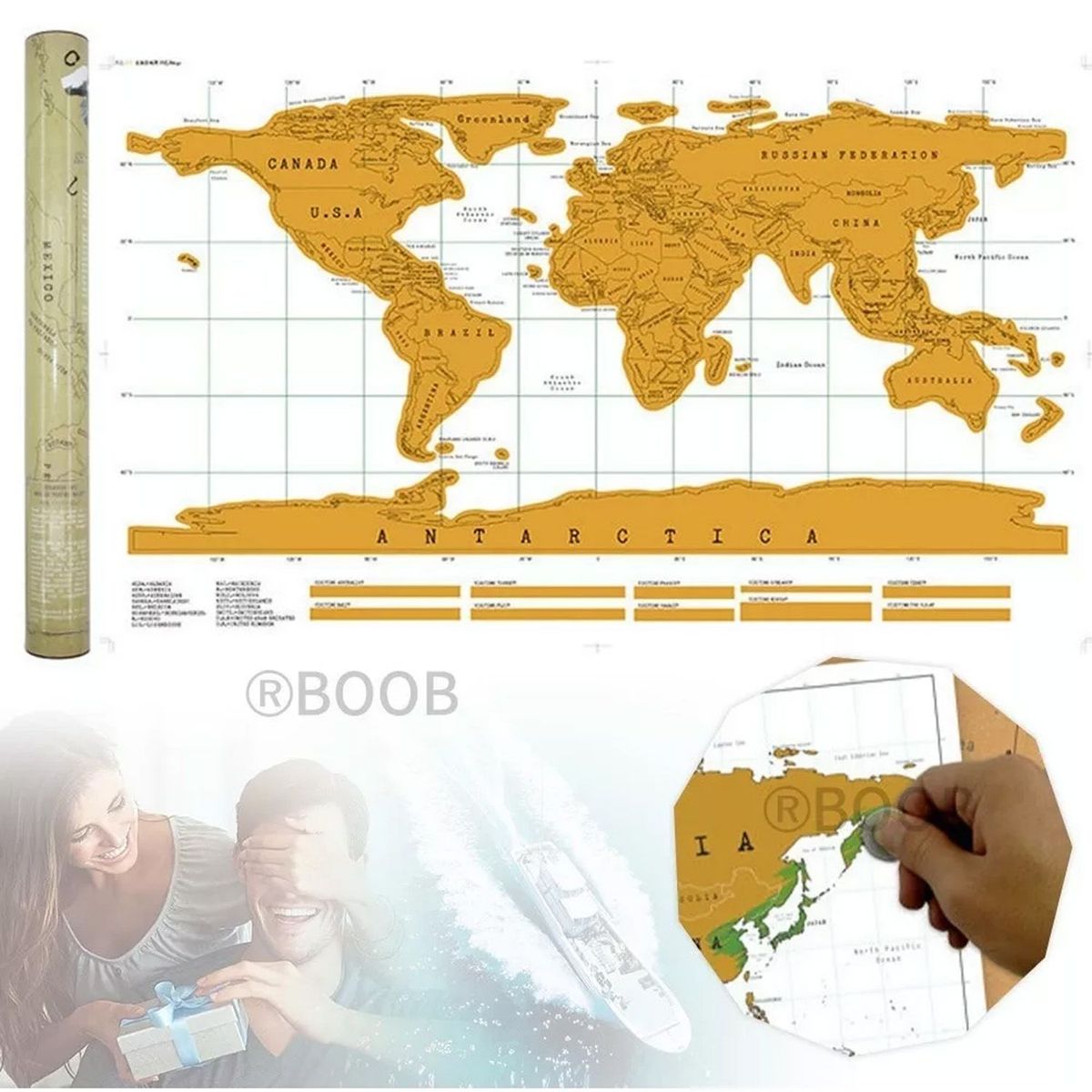 DENISASAA - Poster Mapa Mundial Laminado Para Rascar Cartografia Viajero-Blanco