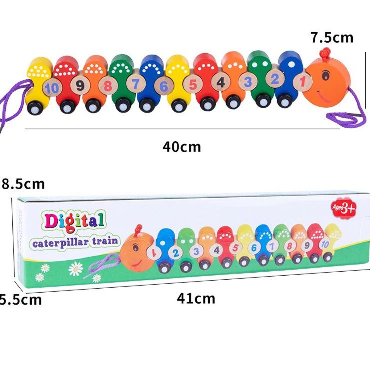 OEM - Juego Didáctico de Madera para Niños Tren Gusanito Numerico