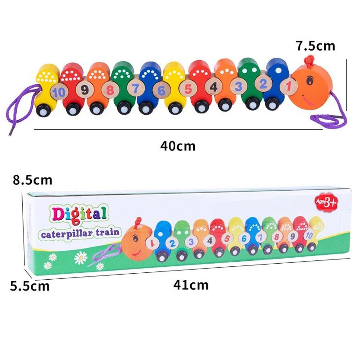 OEM - Juego Didáctico de Madera para Niños Tren Gusanito Numerico