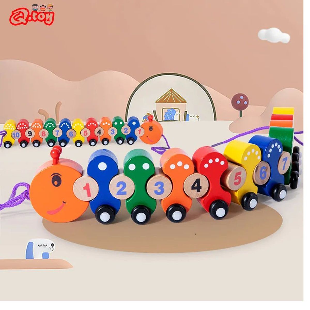 OEM - Juego Didáctico de Madera para Niños Tren Gusanito Numerico