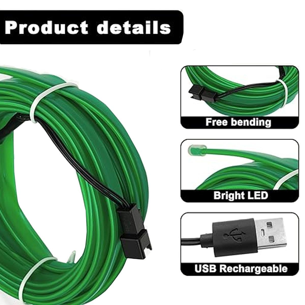 42AROZINA - Threaded Neon Light Strip Car 5m Led Usb Connector 12v Car