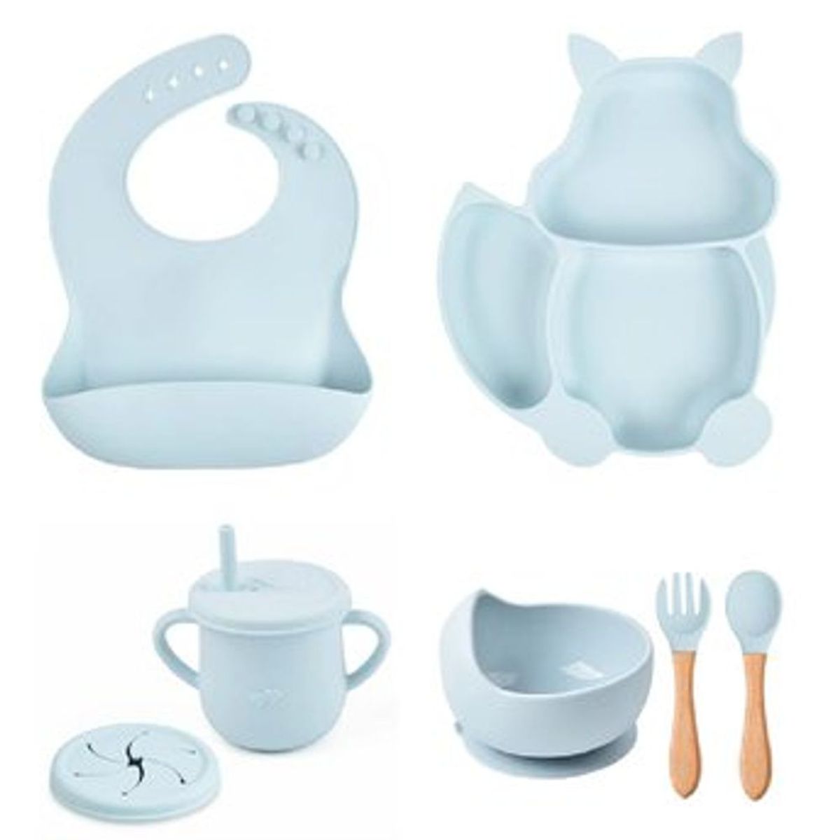 OEM - Plato para bebe - Set de platos de silicona bebe - Celeste