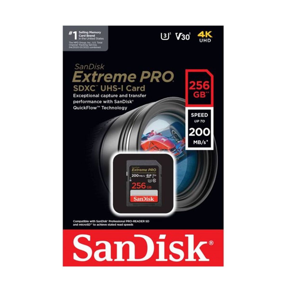 SANDISK - Memoria SD Sandisk Extreme Pro 256GB 4k UHS-I C10 U3 200mbs