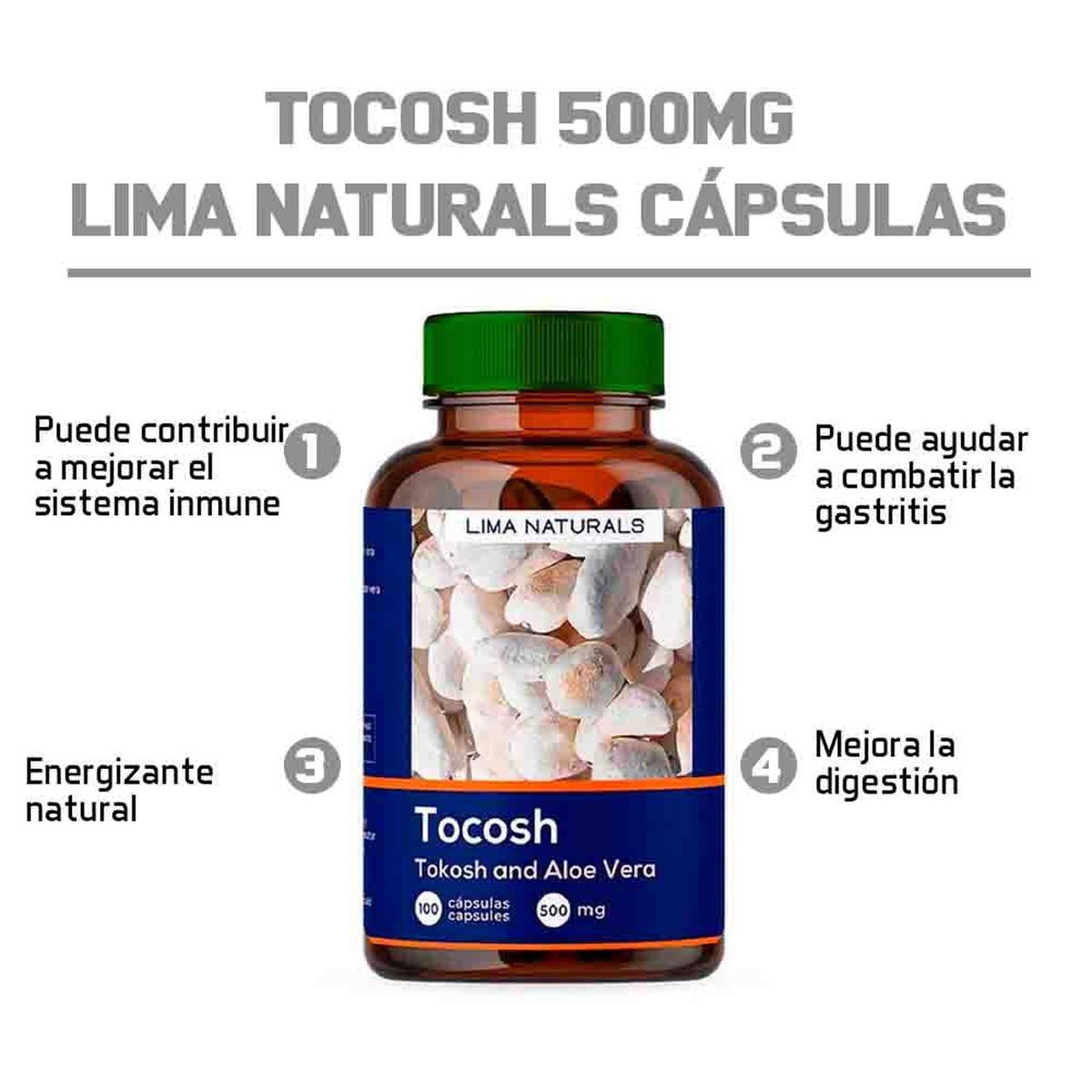 LIMA NATURALS - Pack 03 Frascos Tocosh 500mg Lima Naturals Cápsulas