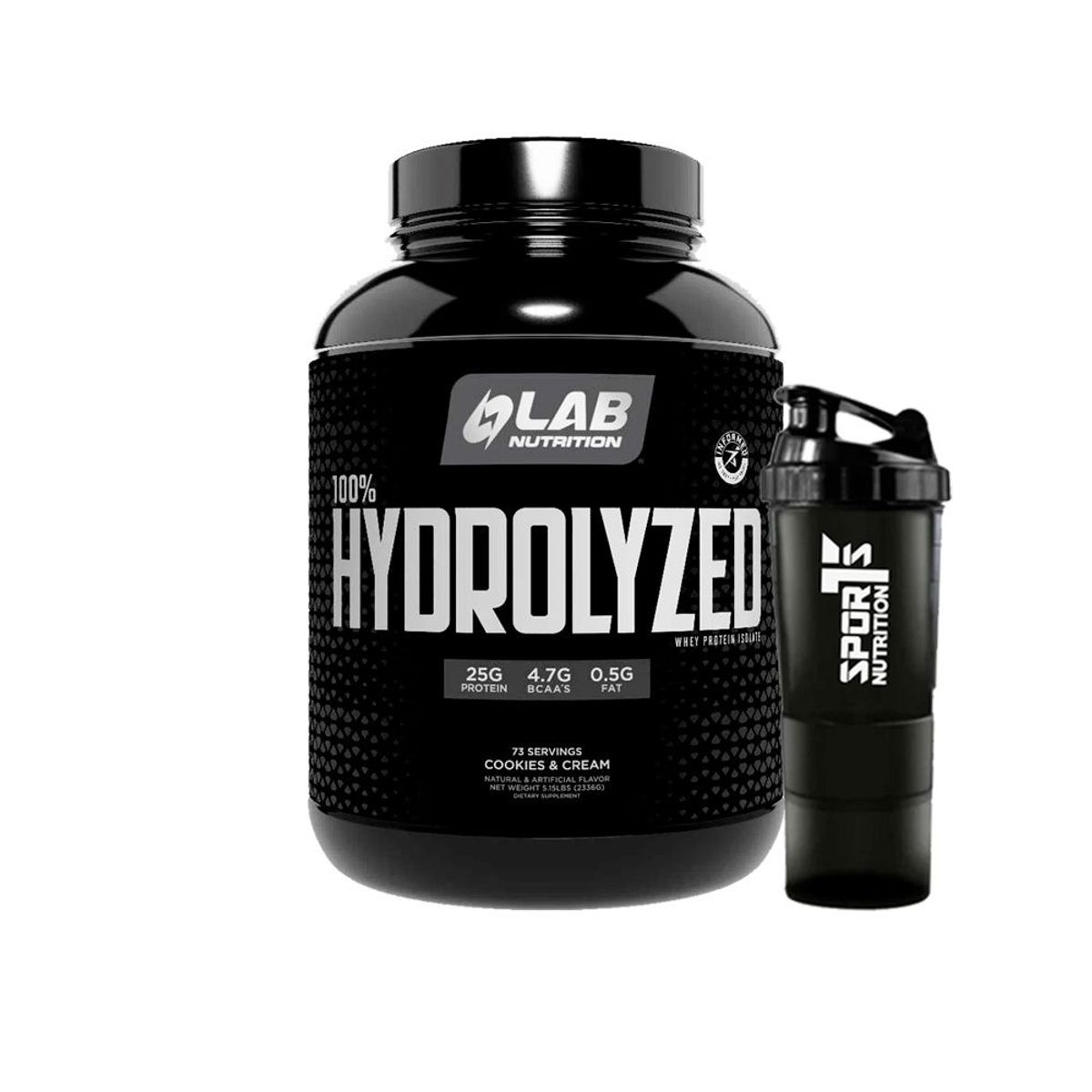 LAB NUTRITION USA - 100 HYDROLYZED Cookies and cream 5LB + SmartShaker