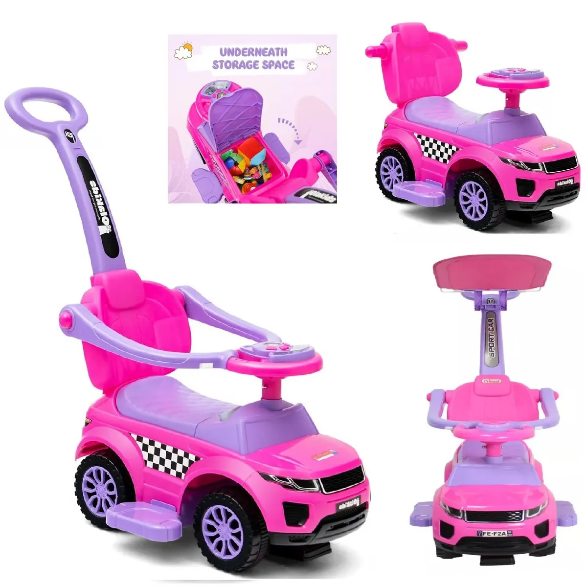 GENERICO - Bugui Correpasillos Empujador con cajonera 3 en 1 - Rosado