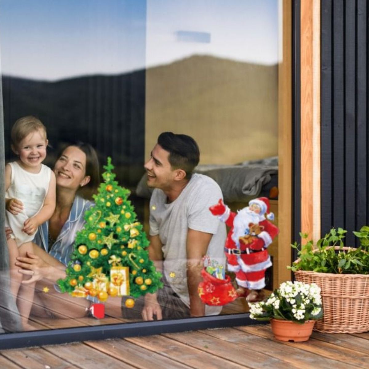 GENERICO - PEGATINA NAVIDEÑA PAPA NOEL Y ARBOL  - DECORA TUS VENTANAS