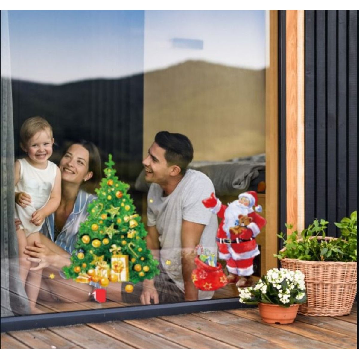 GENERICO - PEGATINA NAVIDEÑA PAPA NOEL Y ARBOL  - DECORA TUS VENTANAS