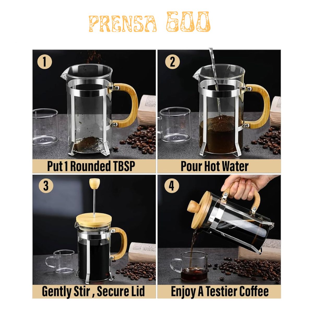 GENERICO - Cafetera prensa bambú 800 ml