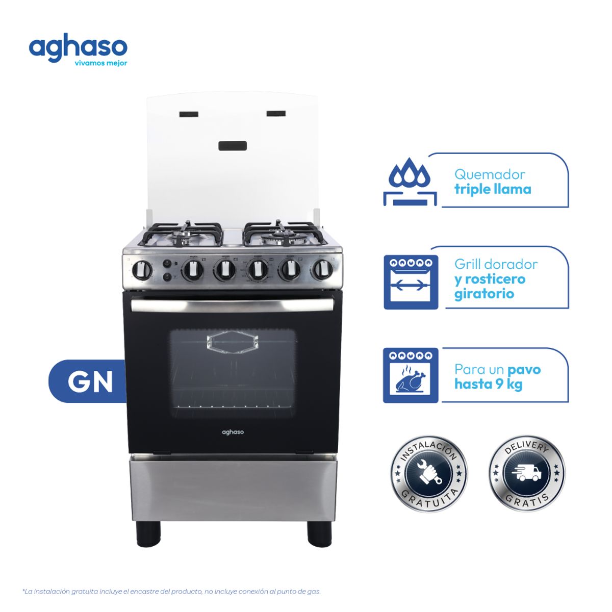 AGHASO - Cocina Aghaso 4 hornillas Premium Gas Natural