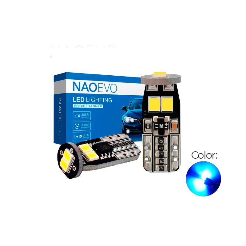 NAOEVO - Luz Led T10 CANBUS Luz Azul W5W Lágrima 600LM NAOEVO
