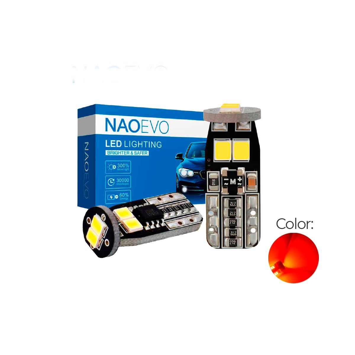 NAOEVO - Luz Led T10 CANBUS Luz Roja W5W Lágrima 600LM NAOEVO