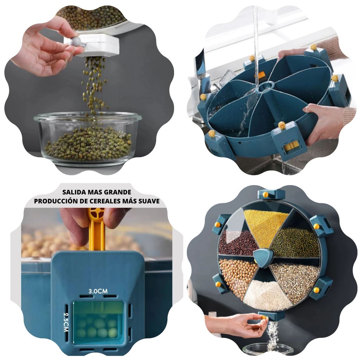 GENERICO - DISPENSADOR GIRATORIO DE  ALIMENTOS SECOS PARA PARED CON 6 REJILLAS