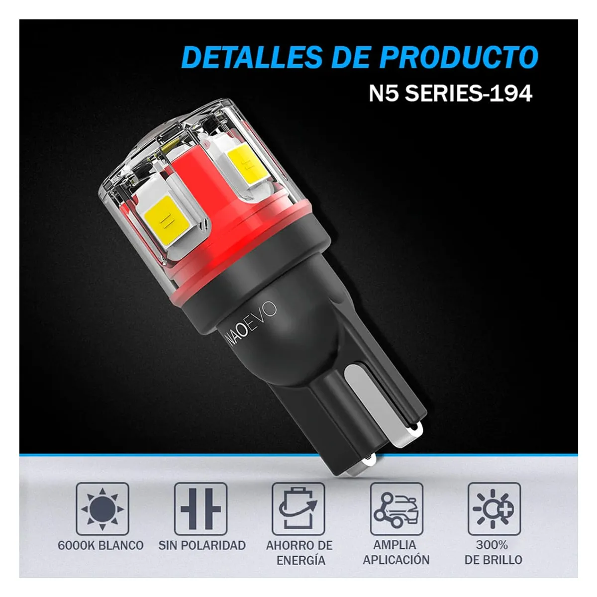 NAOEVO - LED T10 Lagrima Serie N5 Ámbar 1000LM NAOEVO para Auto