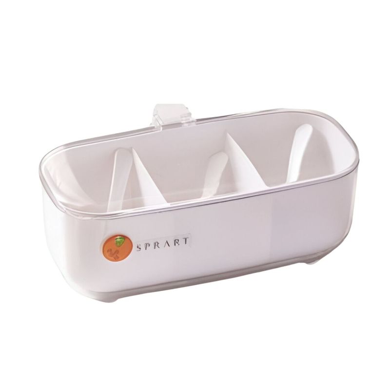 ELMEJORPRECIO - Condimentero De 3 Divisiones Con Tapa Y Cucharitas Blanco