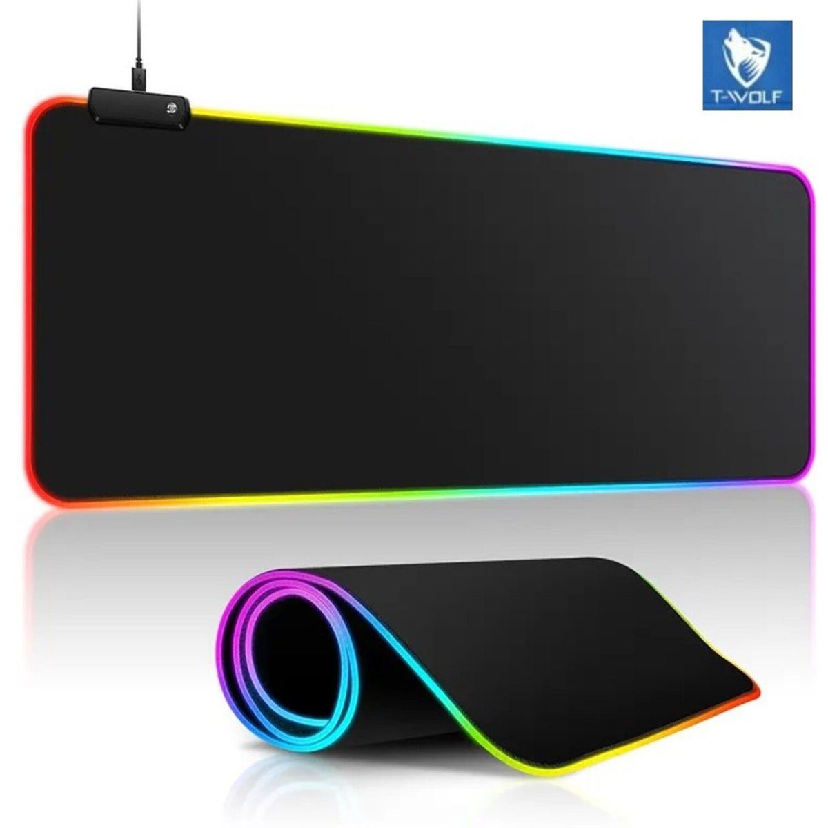 T WOLF - Mouse Pad Gamer Rgb P2 Retro Iluminada XL 80cmx30cmx03mm