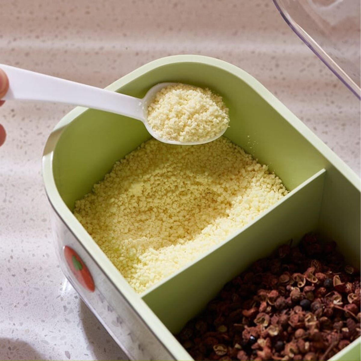 ELMEJORPRECIO - Condimentero De 3 Divisiones Con Tapa Y Cucharitas Verde