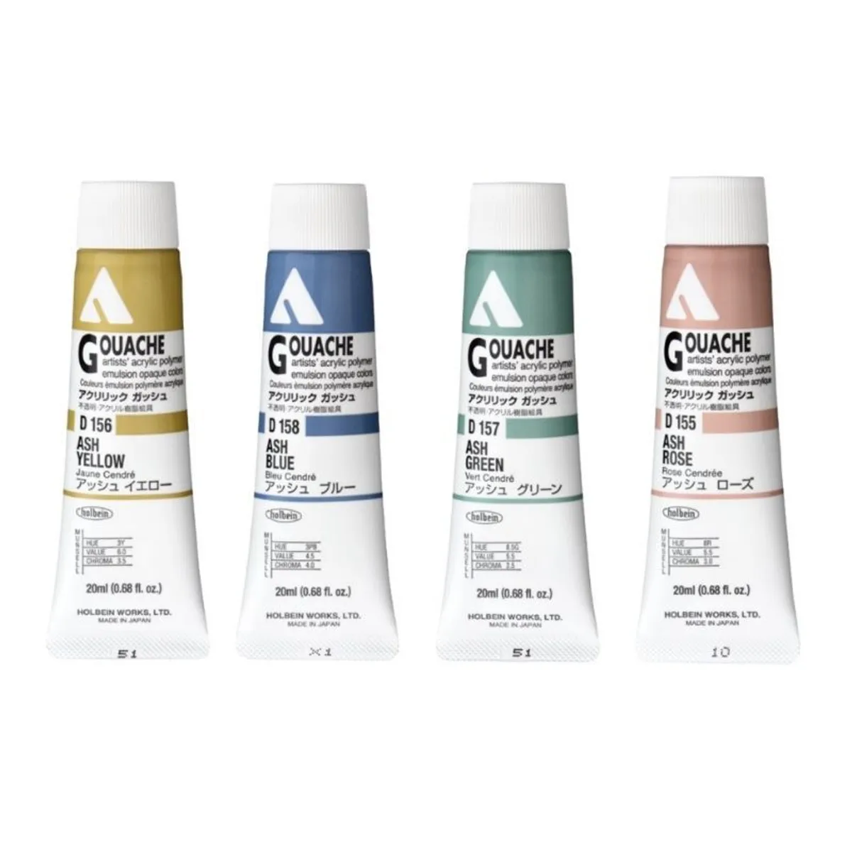 GENERICO - HOLBEIN Acryla Gouache Pack ASH Set 20ml 4 colores