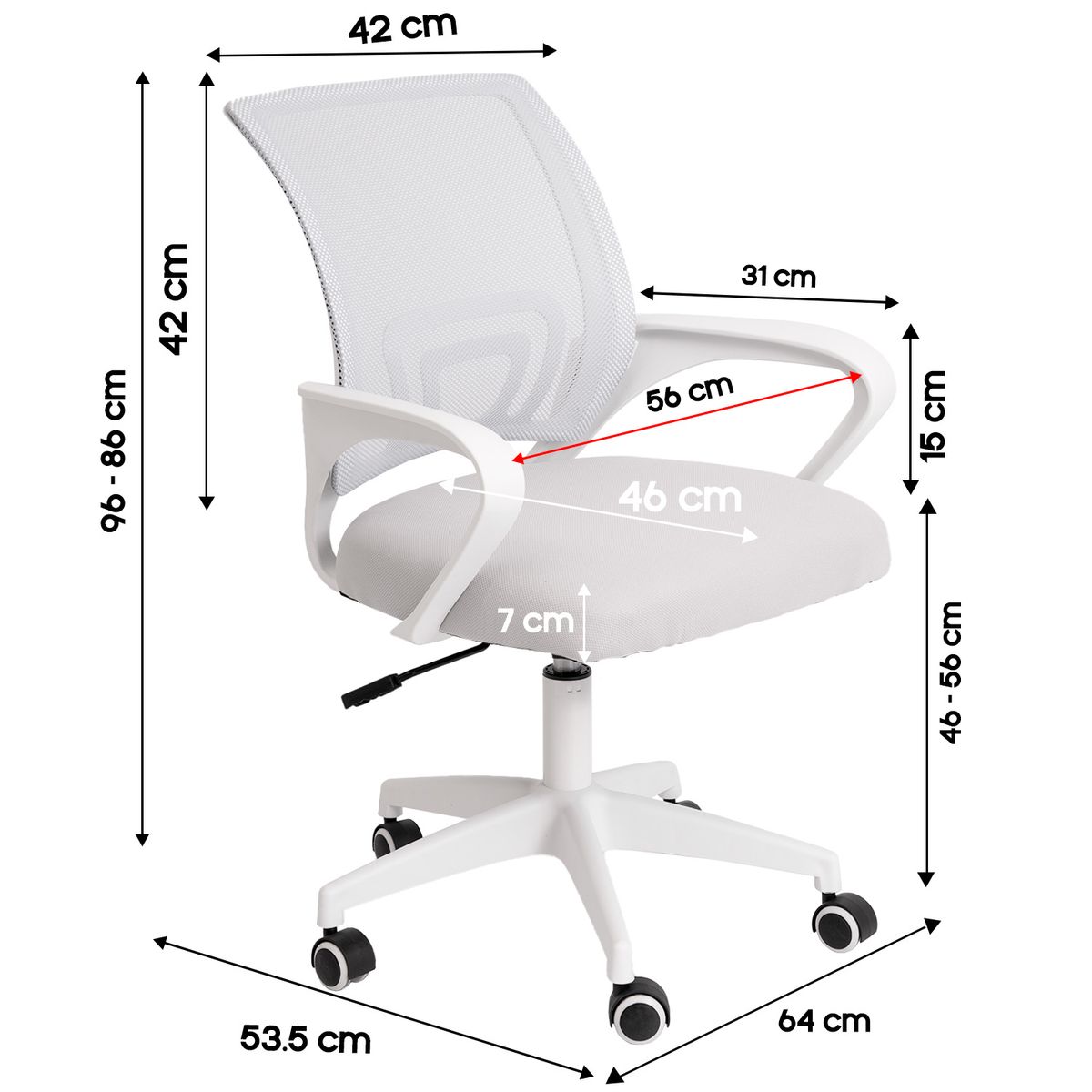 INIUS - Silla de Oficina Ergonómica Jane con Soporte Lumbar - Gris Claro