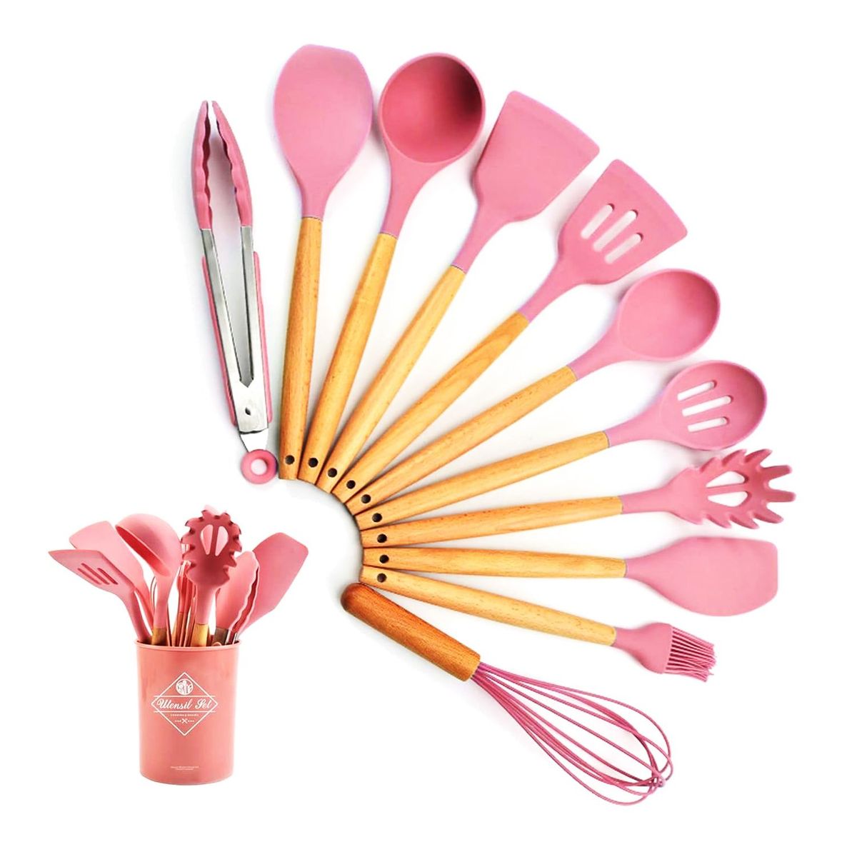 GENERICO - Set de Utensilios Multifuncional para Cocina de Silicona - Rosado
