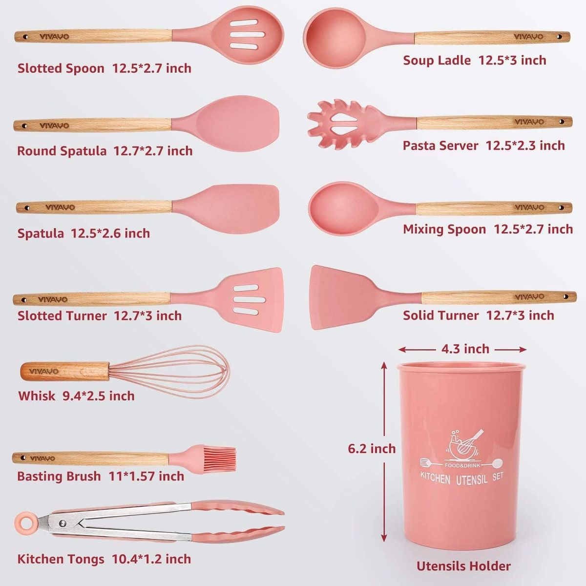 GENERICO - Set de Utensilios Multifuncional para Cocina de Silicona - Rosado