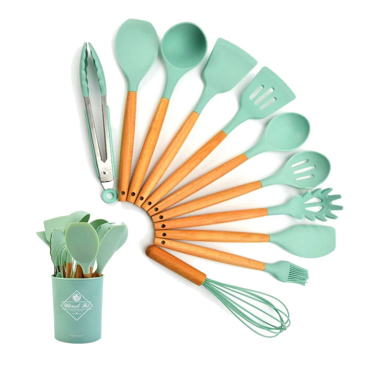 GENERICO - Set de Utensilios Multifuncional para Cocina de Silicona - Verde.