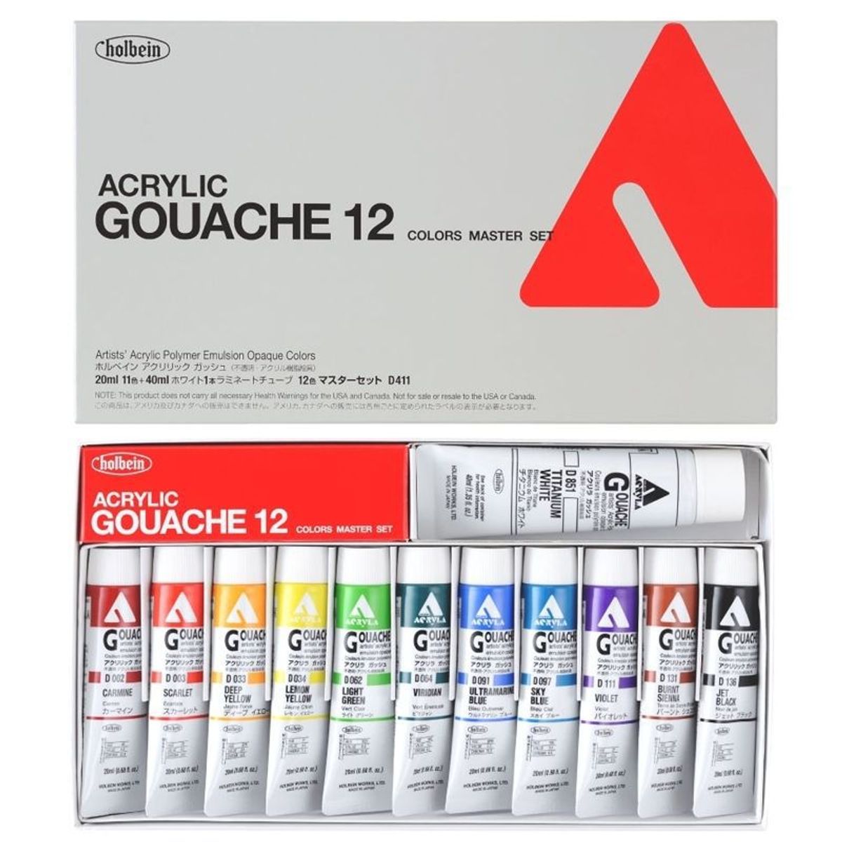 GENERICO - HOLBEIN Acryla Gouache set 20 ml y 1 blanco 40ml 12 colores