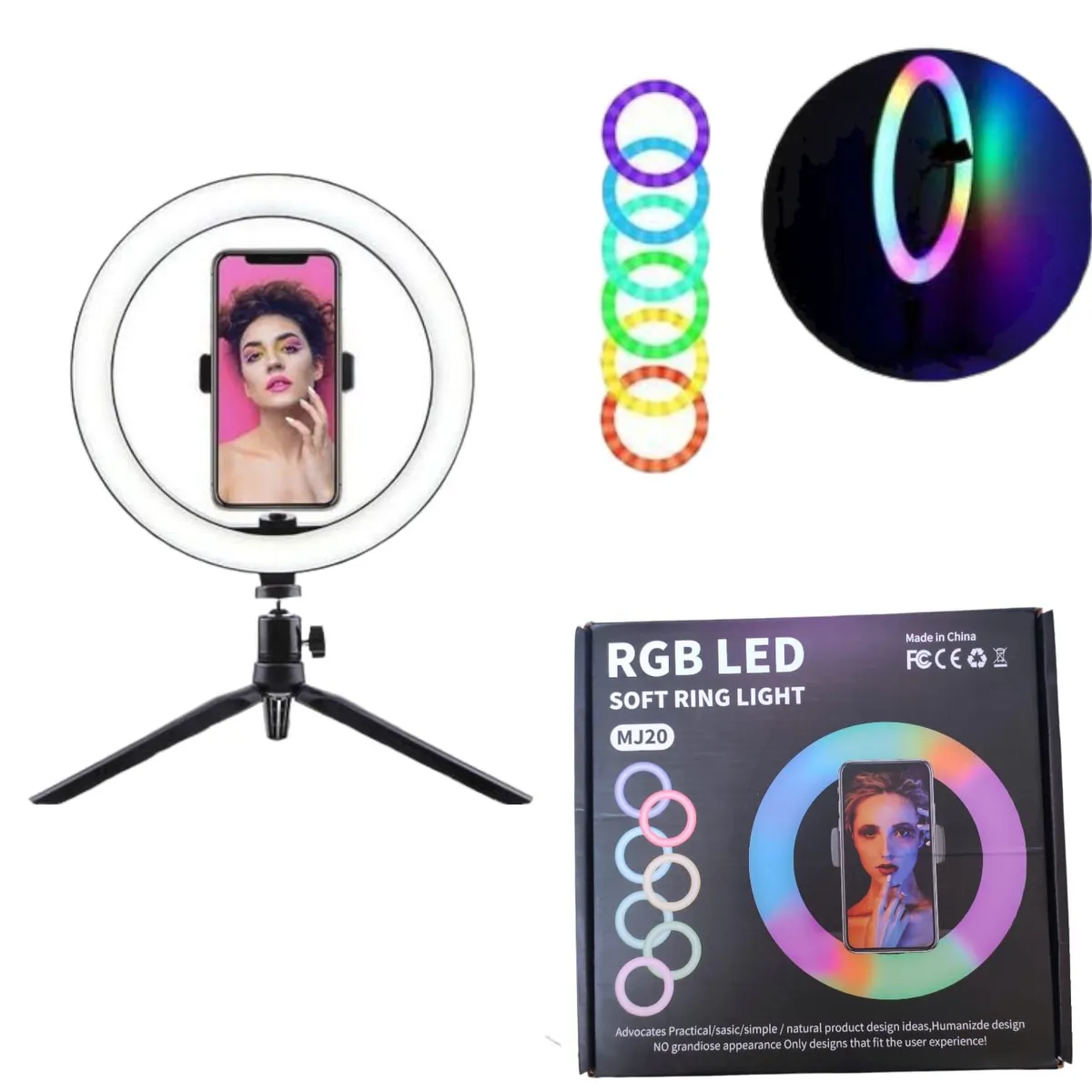 OEM - Aro LED de Color y Blanco RGBW 20 Tripode  Soporte Celular