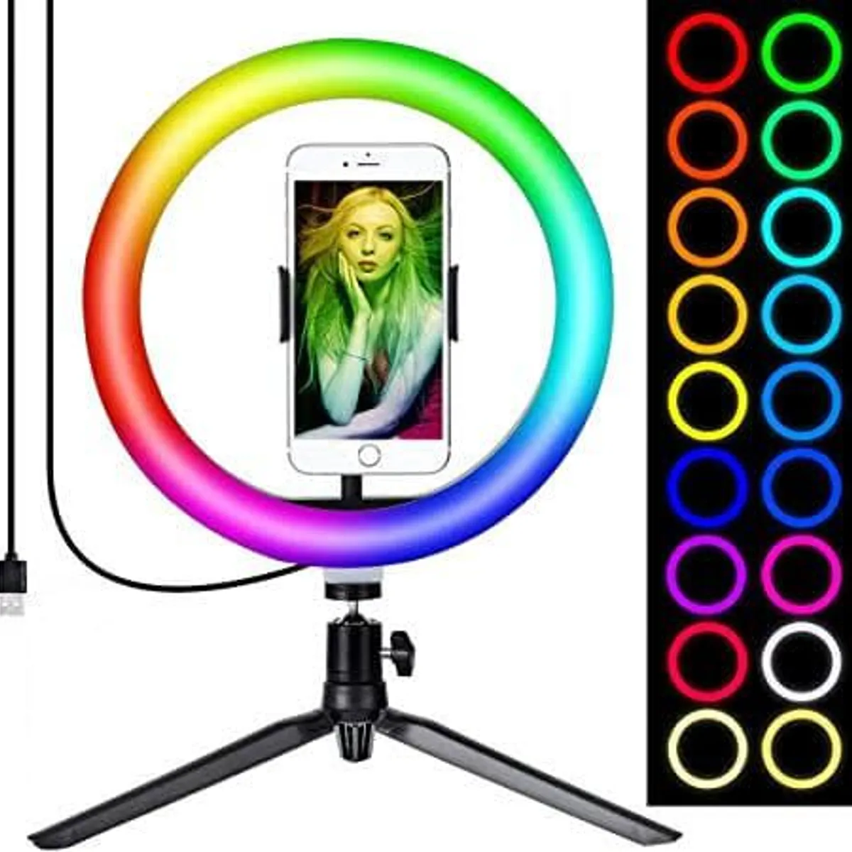 OEM - Aro LED de Color y Blanco RGBW 20 Tripode  Soporte Celular