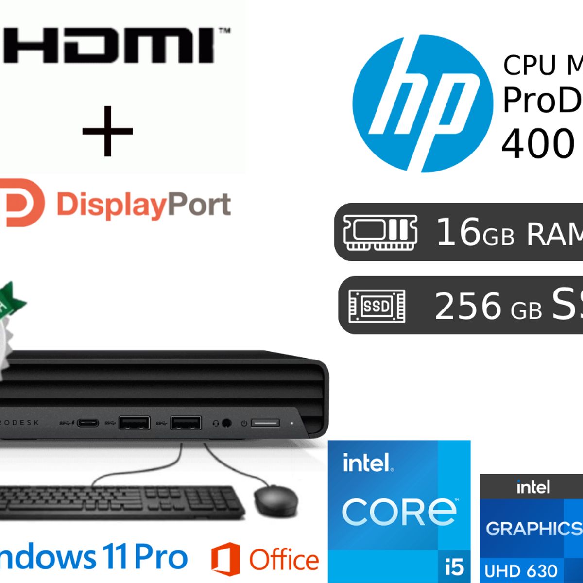 HP - ProDesk Mini 400 G6 i5 10ma 16GB RAM 256GB SSD Reacondicionada 1 Año de garantía HDMI DP