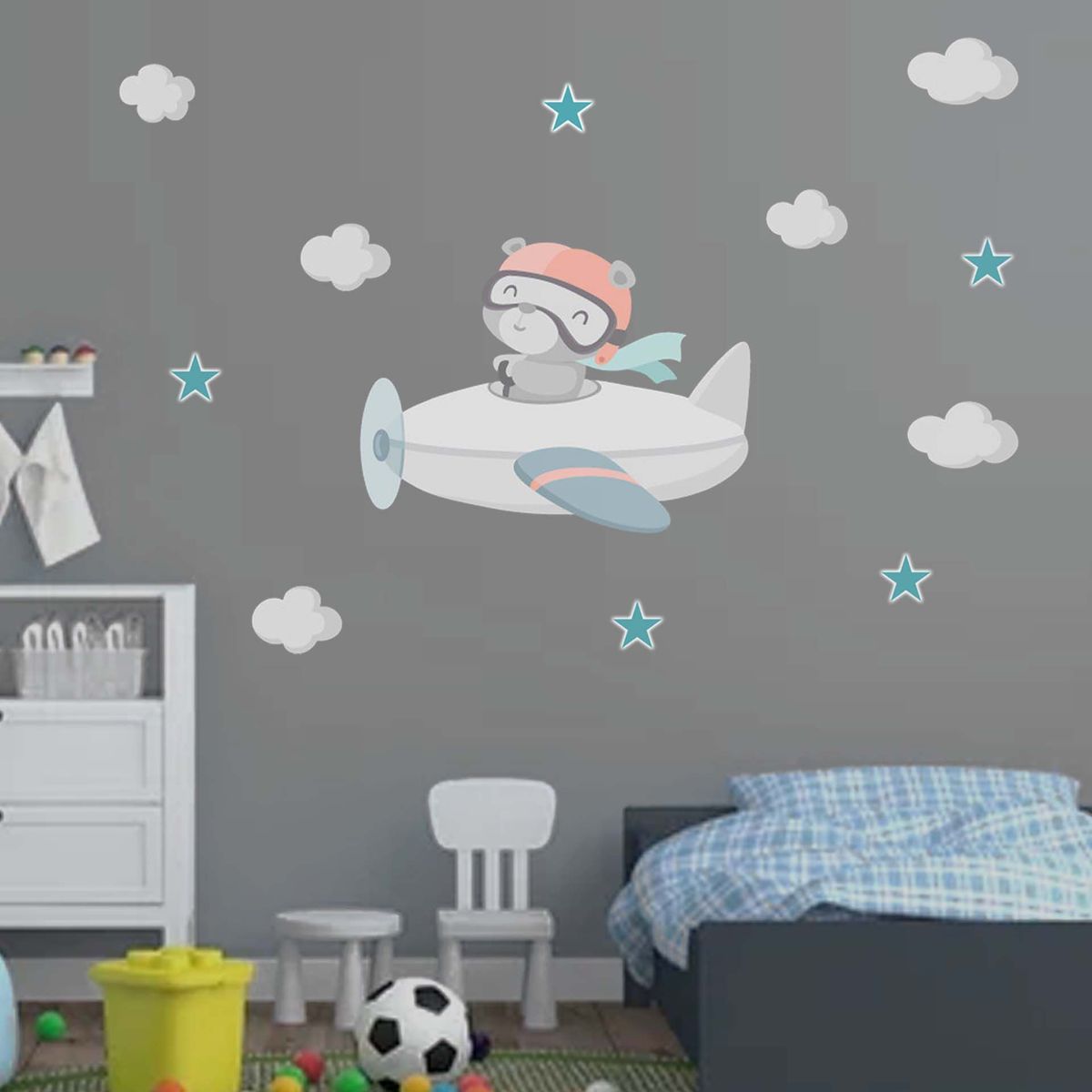 GENERICO - Vinilo Infantil Oso en avion Decoracion adhesivo para niños