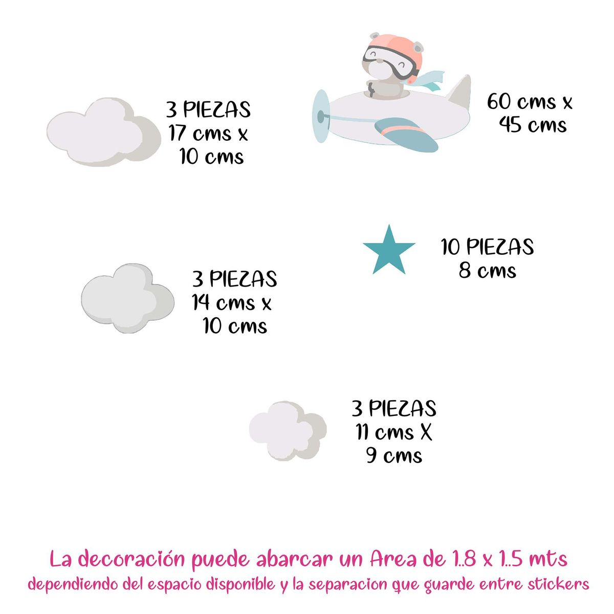 GENERICO - Vinilo Infantil Oso en avion Decoracion adhesivo para niños