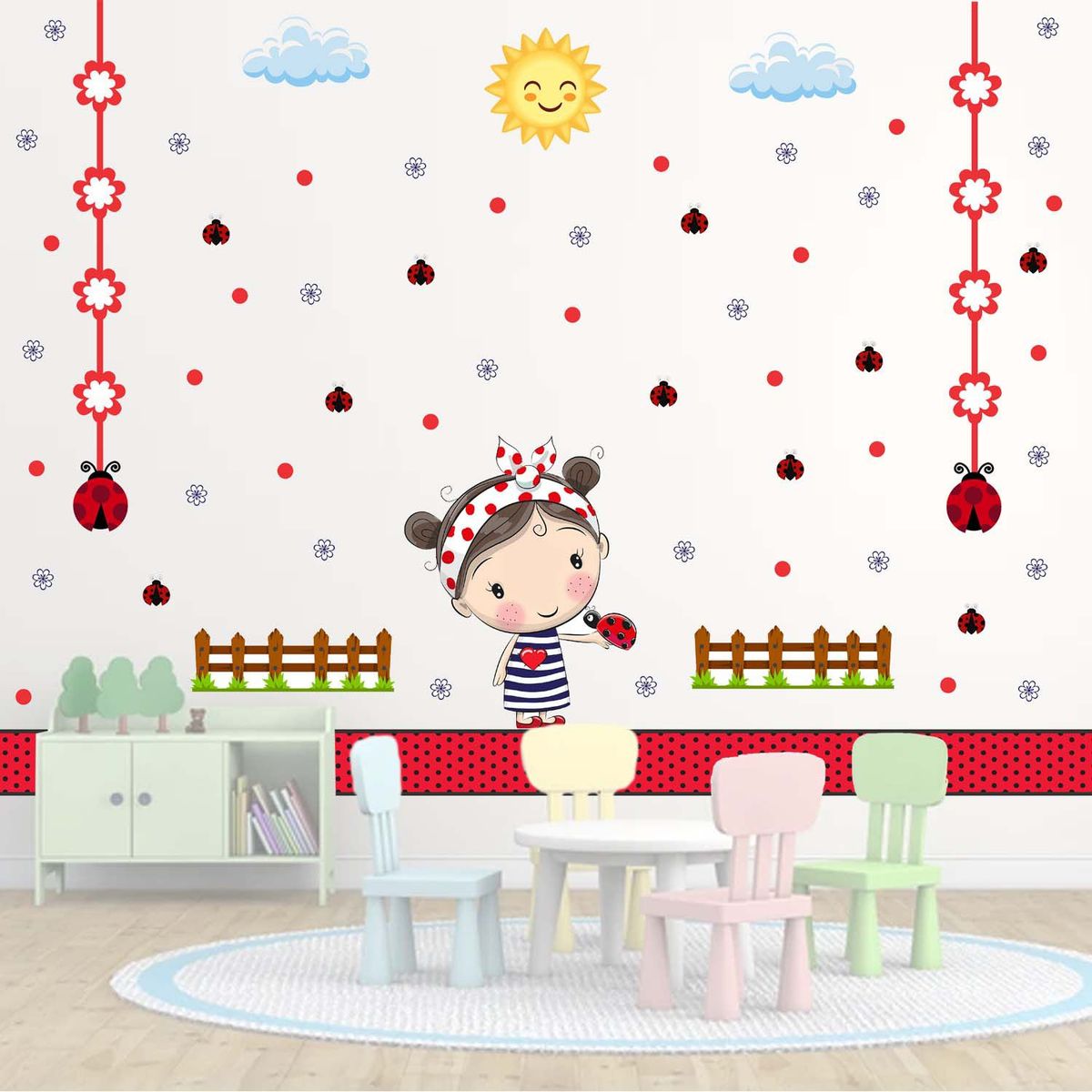 GENERICO - Vinilo Infantil Mariquitas Decoracion adhesivo para Niñas