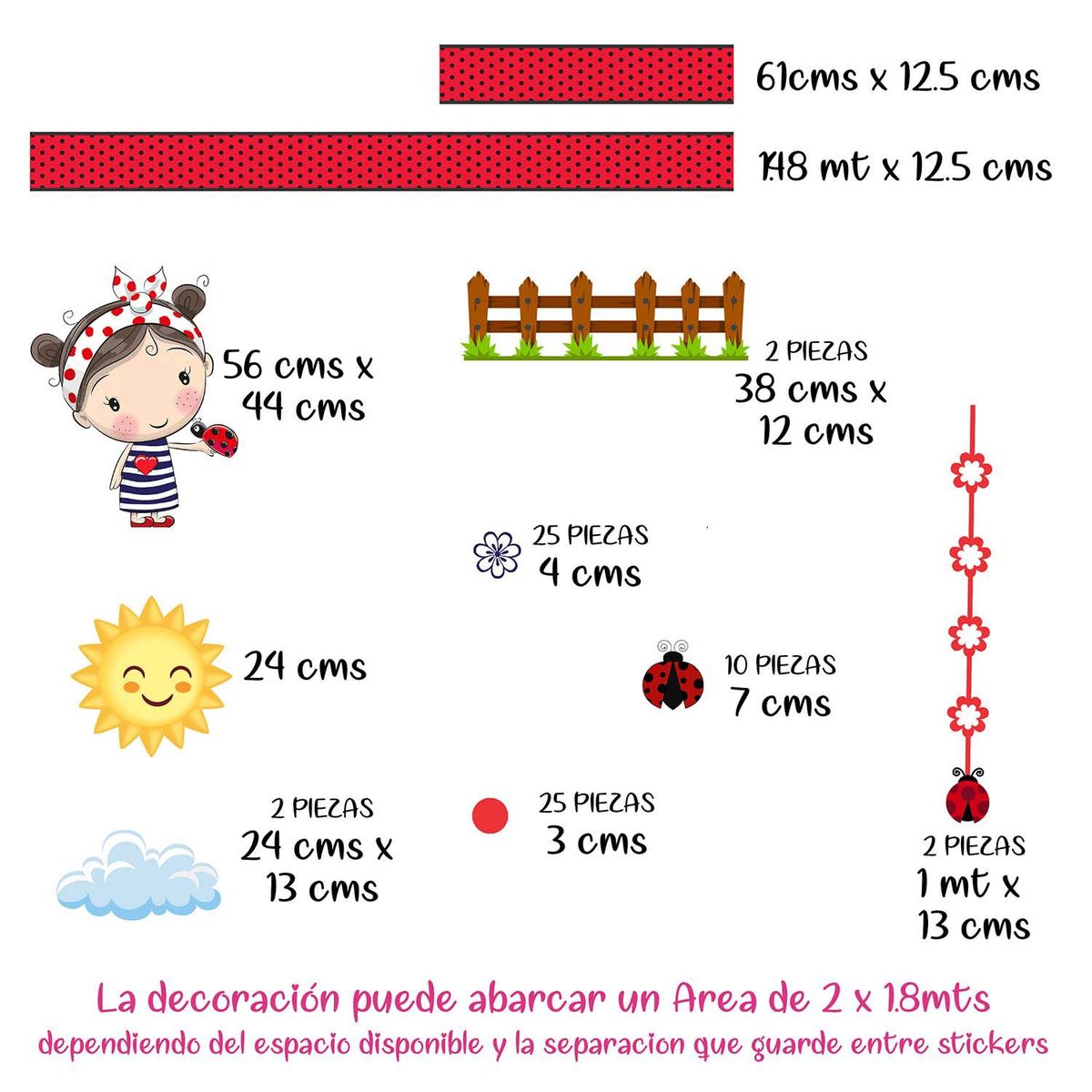 GENERICO - Vinilo Infantil Mariquitas Decoracion adhesivo para Niñas