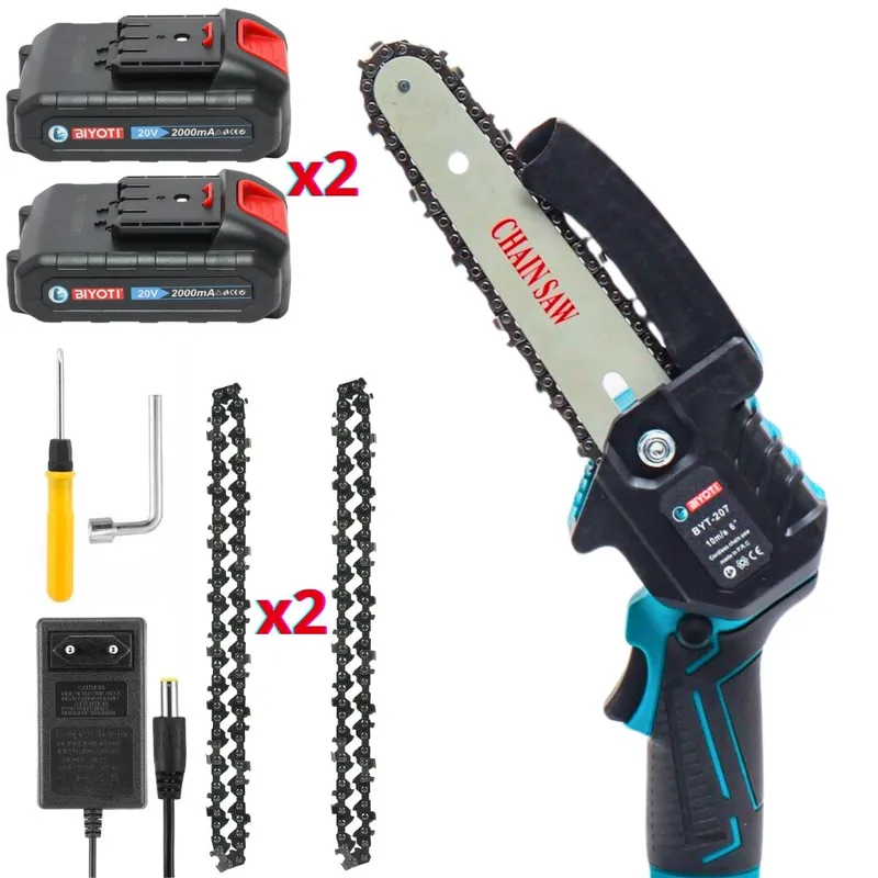 OEM - Mini Motosierra Podadora Portatil 6 Inalambrica 02 Baterias 02 Cadena