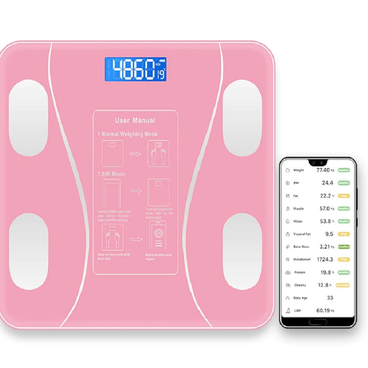 GENERICO - BALANZA INTELIGENTE CON BLUETOOH PESO HASTA 180 KG