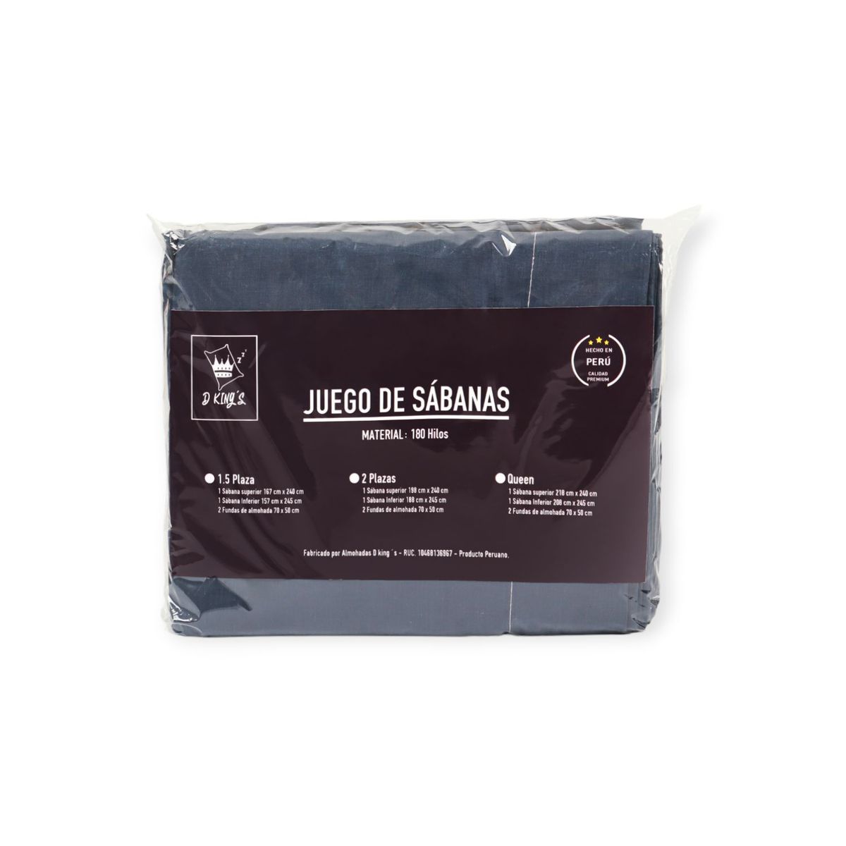 GENERICO - Set De Sábanas Lisa 100 Algodón180 Hilos Queen Azul Marino