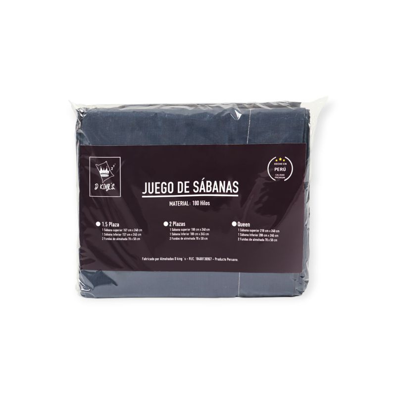 GENERICO - Set De Sábanas Lisa 100 Algodón180 Hilos Queen Azul Marino