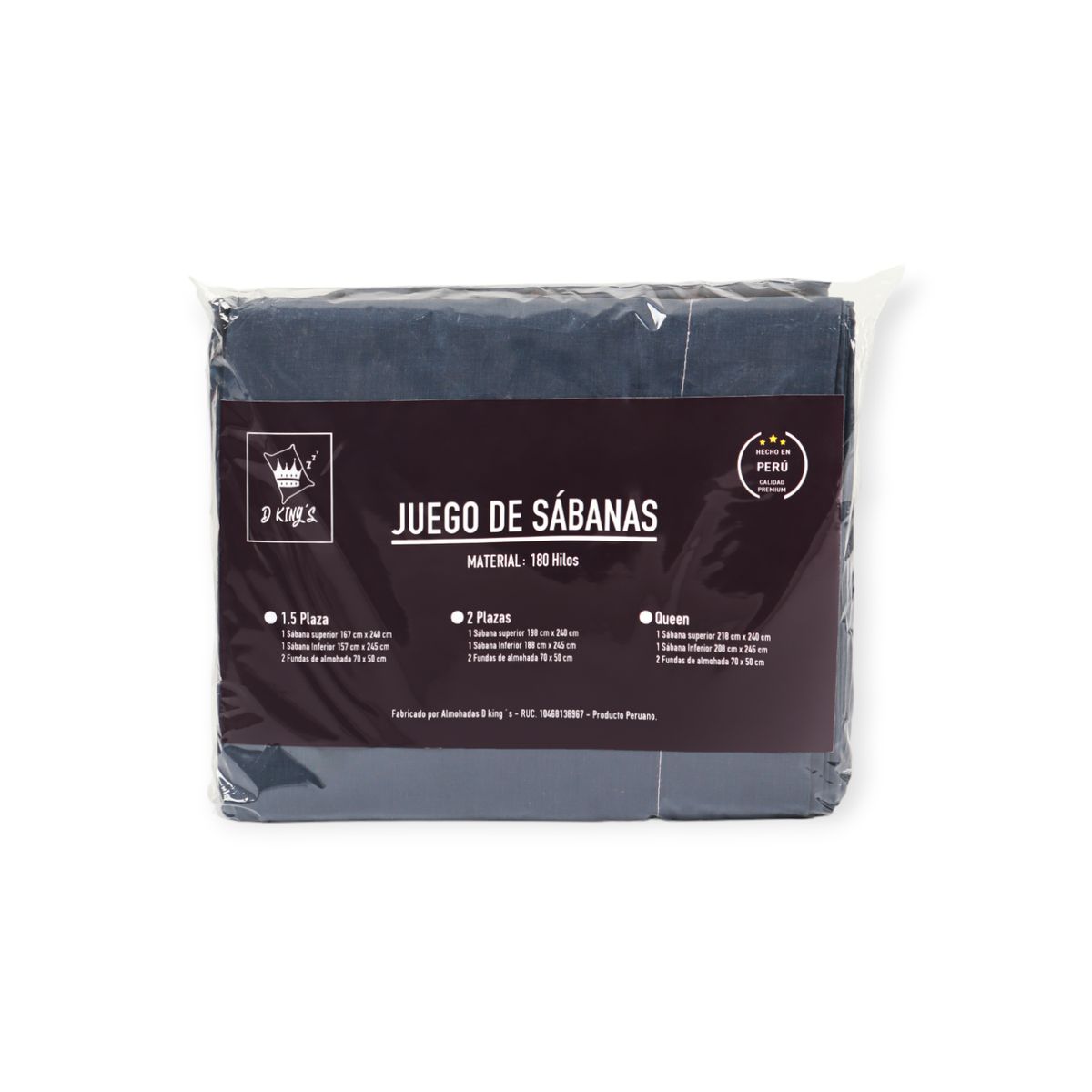 GENERICO - Set De Sábanas Lisa 100 Algodón180 Hilos 1.5 Plz Azul Marino