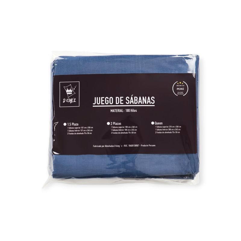 GENERICO - Set De Sábanas Lisa 100 Algodón180 Hilos Queen Denim