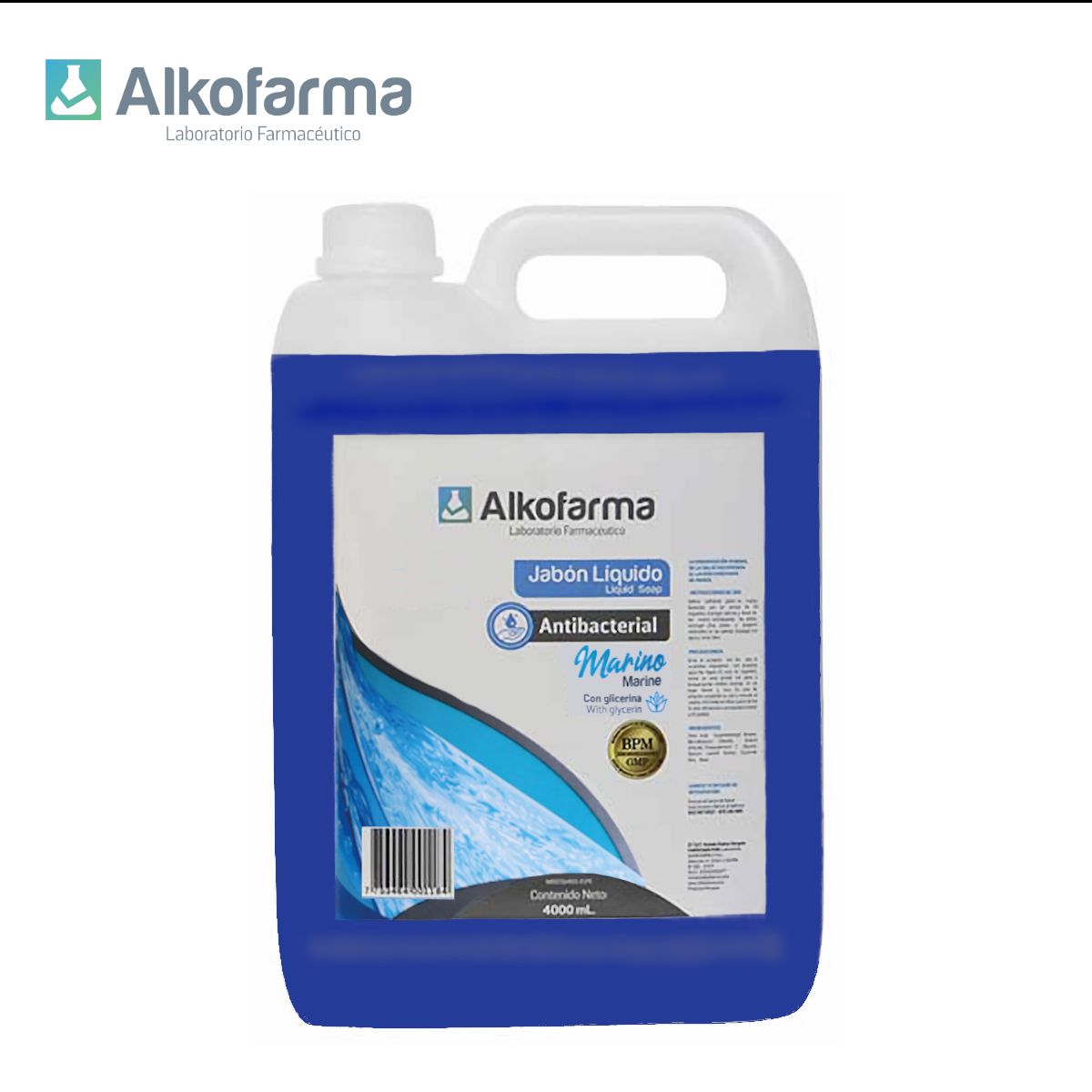 ALKOFARMA - Jabón líquido antibacterial galón 4 litros marino ALKOFARMA