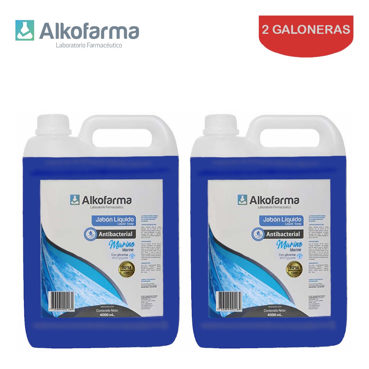ALKOFARMA - Jabón líquido antibact. 4 L marino ALKOFARMA. Pack 2 galones
