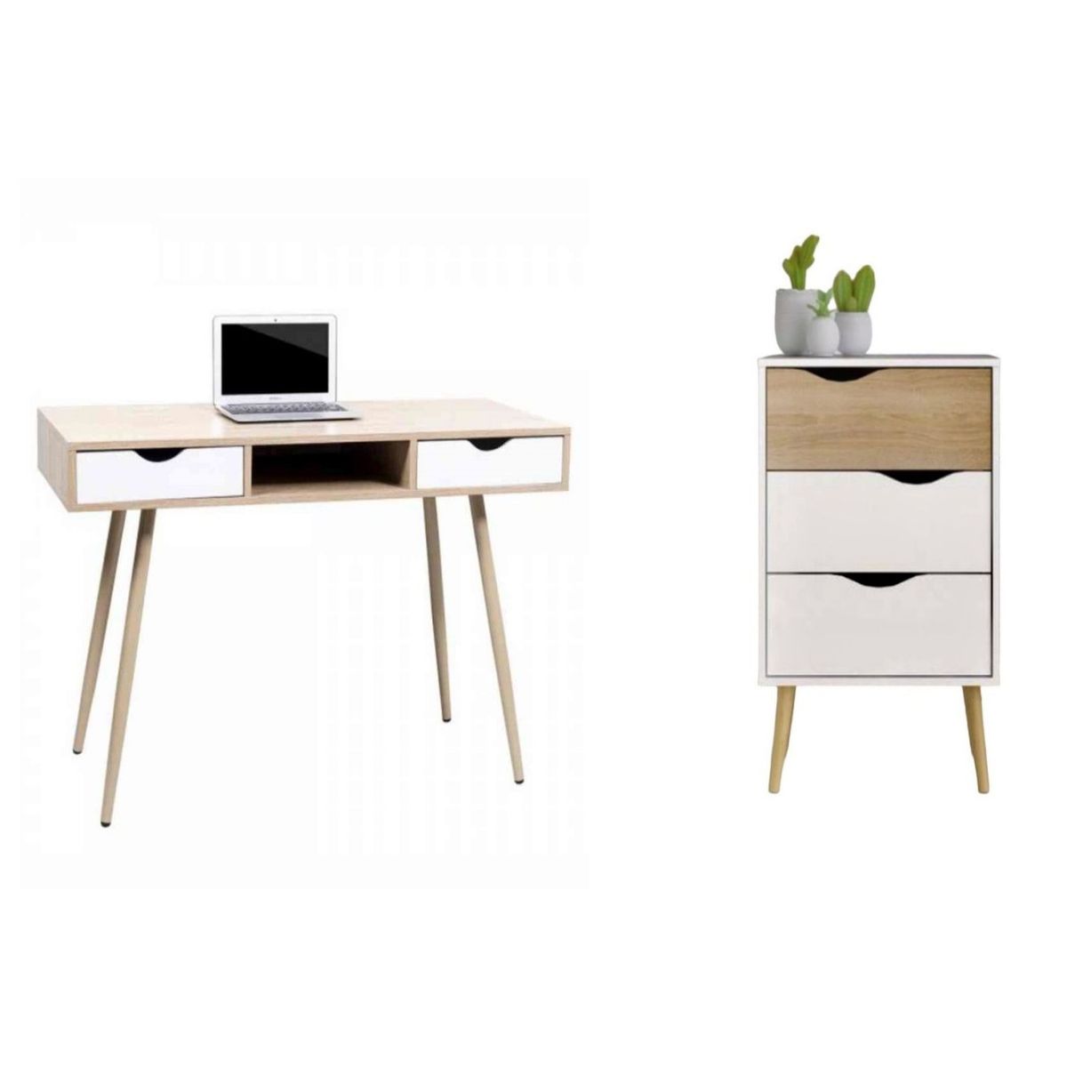 VENTITAS HOME - COMBO Velador y Escritorio Vintage Luna 3 Cajones Color Duna